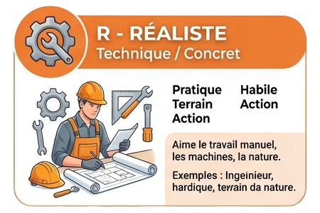 Profil réaliste test RIASEC : reconversion professionnelle vers les métiers manuels et techniques